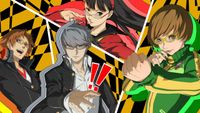 All-out attack art from Persona 4 Golden, showing the protagonist, Chie, Yukiko, and Yosuke.