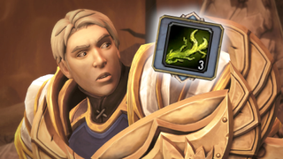 A paladin in World of Warcraft looks surprised at the icon for Lighthook Grapple, which has been edited onto the image.