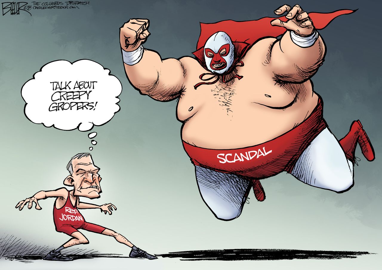 Political Cartoon U.S. Rep. Jim Jordan sexual abuse scandal Ohio State wrestling