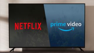 Netflix and Prime Video logos side by side on a TV screen