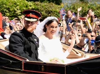 Prince Harry, Duke of Sussex and Meghan, Duchess of Sussex leave Windsor Castle on their wedding day
