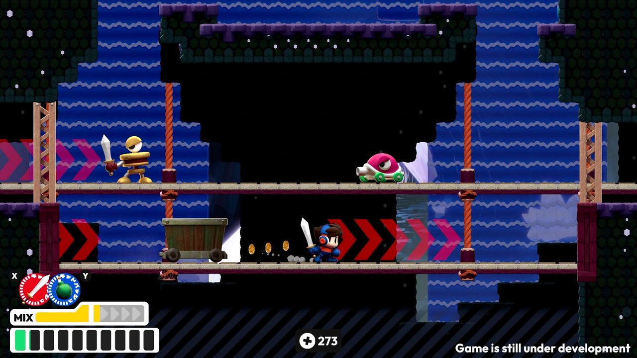 Screens of a colourful 2D retro game