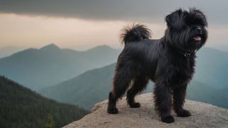 Affenpinscher dog on a mountain