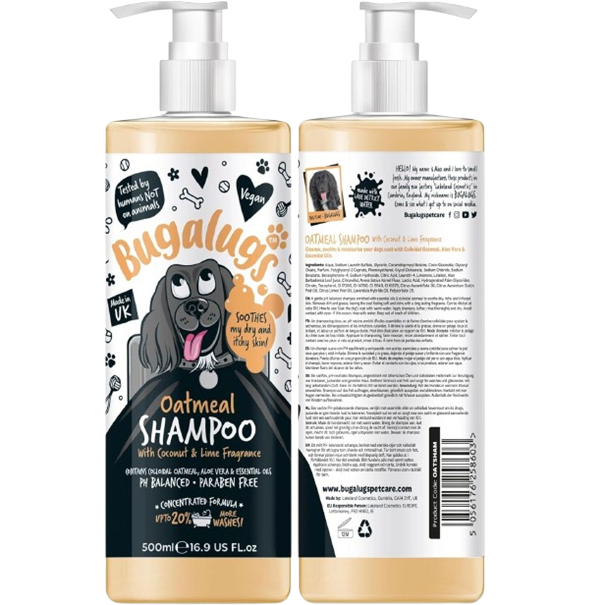 BUGALUGS, Bugalugs Itchy Dog Shampoo With Oatmeal &amp;amp; Aloe Vera Dog Professional Vegan Dog Grooming Products for Smelly Dogs With Fragrance Can Use as Puppy Shampoo (500ml)
