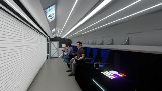 Artist's concept of a 4D flying-theater "spaceship" inside "Gateway: The Deep Space Launch Complex" at NASA's Kennedy Space Center Visitor Complex.