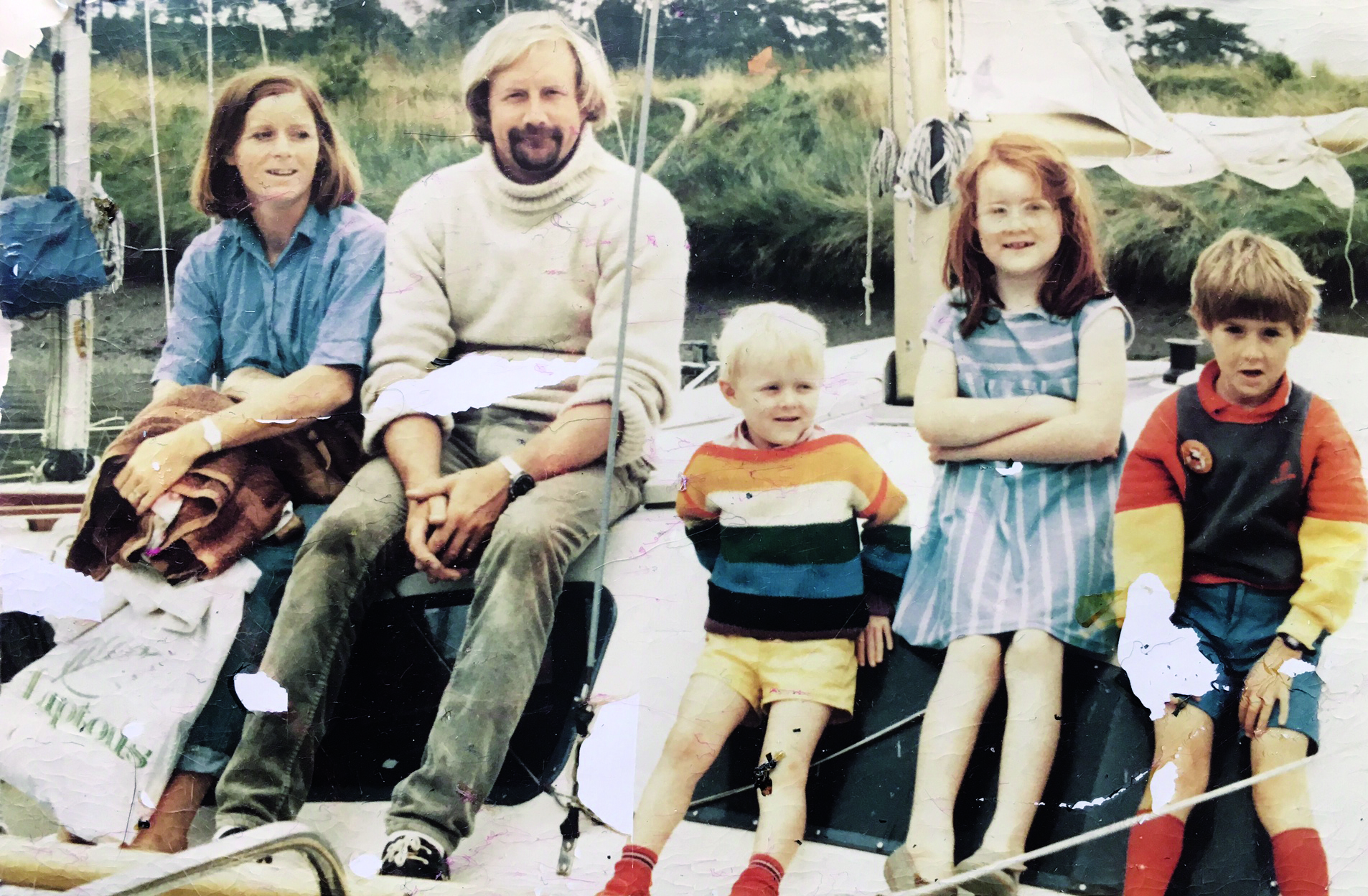 Katie Carr as a child, with her parents and two brothers, Toby and Marcus