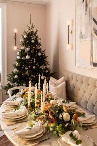 Christmas dining room and table centerpiece by Laura Butler Madden