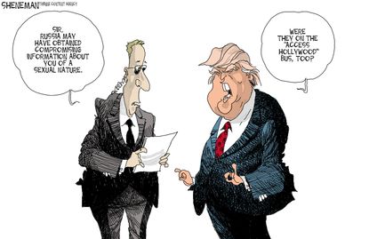 Political cartoon U.S. Donald Trump Russia information