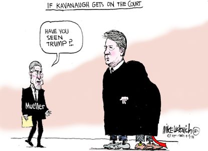 Political cartoon U.S. Brett Kavanaugh hearing Trump Robert Mueller Russia investigation