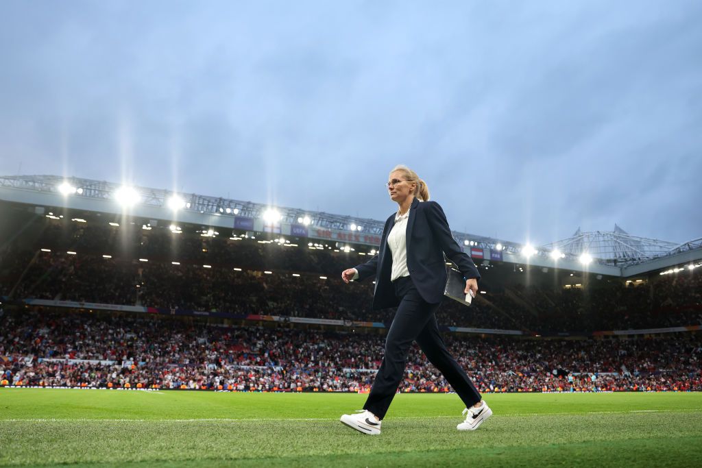 Women&#039;s Euro 2022: What&#039;s England women&#039;s record under Sarina Wiegman? Sarina Wiegman, Manager of England walks towards the tunnel at half time during the UEFA Women&#039;s EURO 2022 group A match between England and Austria at Old Trafford on July 06, 2022 in Manchester, England. 