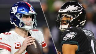 (L to R) Daniel Jones and Jalen Hurts will face off in the Giants vs Eagles live stream