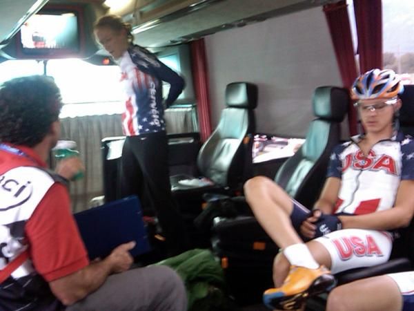 Inside the American bus.