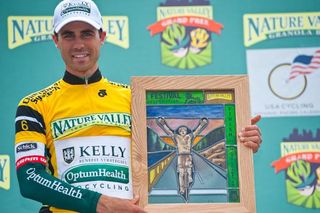 Jesse Anthony (Kelly Benefit Strategies-OptumHealth) in the final yellow jersey with the men's trophy.