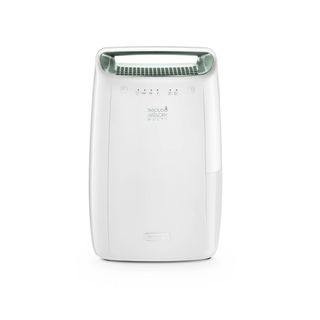 white dehumidifier with green trim