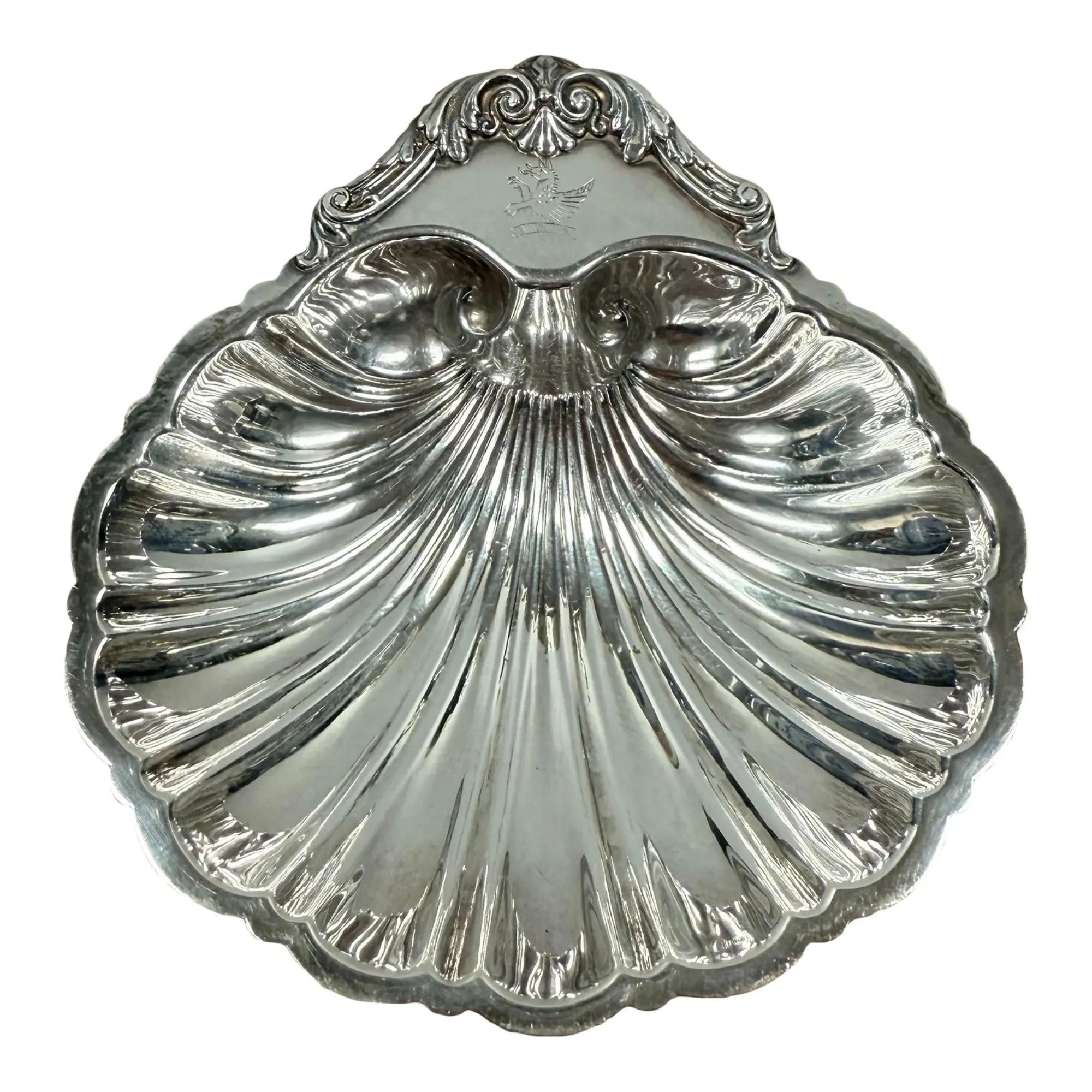 Vintage Baroque Style Silver Plate Scallop Shell Serving Dish / Catchall - 6”