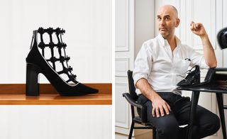 Two images, Left- black Cage boots, Right- Fabrizio Viti with black pumps