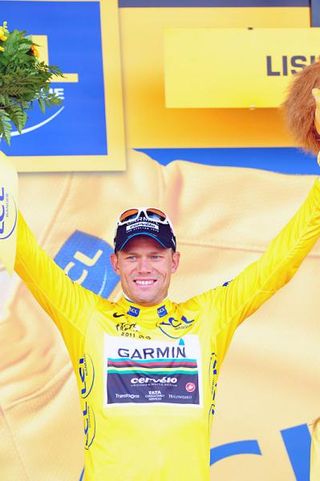 Race leader Thor Hushovd (Garmin-Cervelo) enjoys another day in yellow.