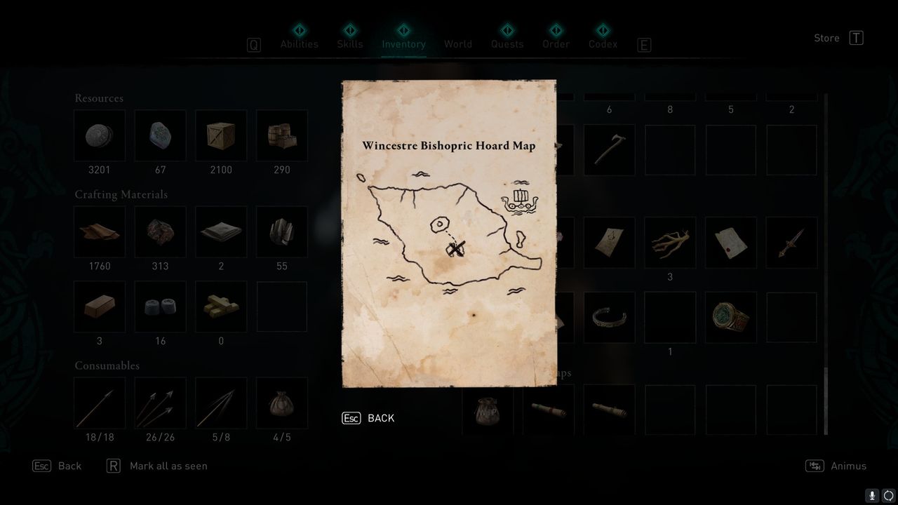 AC valhalla wincestre bishopric treasure hoard map location