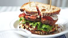 Club sandwich on a white plate