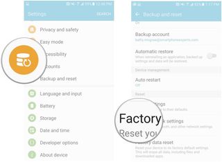 Tap backup and reset, then tap factory data reset