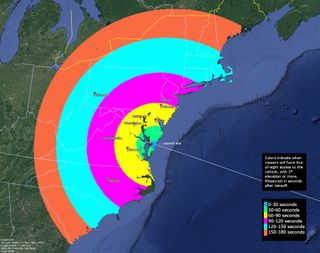 A visibility map released by NASA's Wallops Flight Facility in Wallops Island, Virginia.