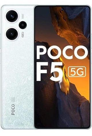Poco F5 front and back render in white colorway