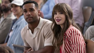 Lucien Laviscount as Alfie, Lily Collins as Emily in Emily in Pari