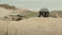 Mando and Baby Yoda in The Mandalorian and Grogu trailer