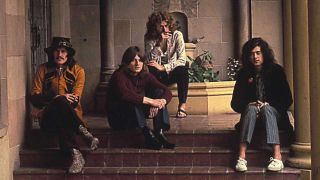 Led Zeppelin on the steps of Chateau Marmont in Los Angeles, 1969