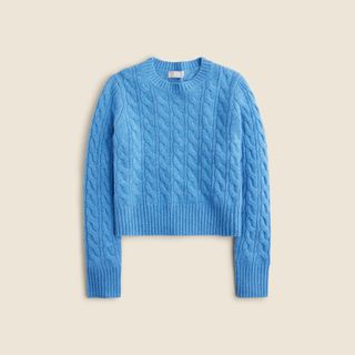 Cashmere Shrunken Cable-Knit Crewneck Sweater