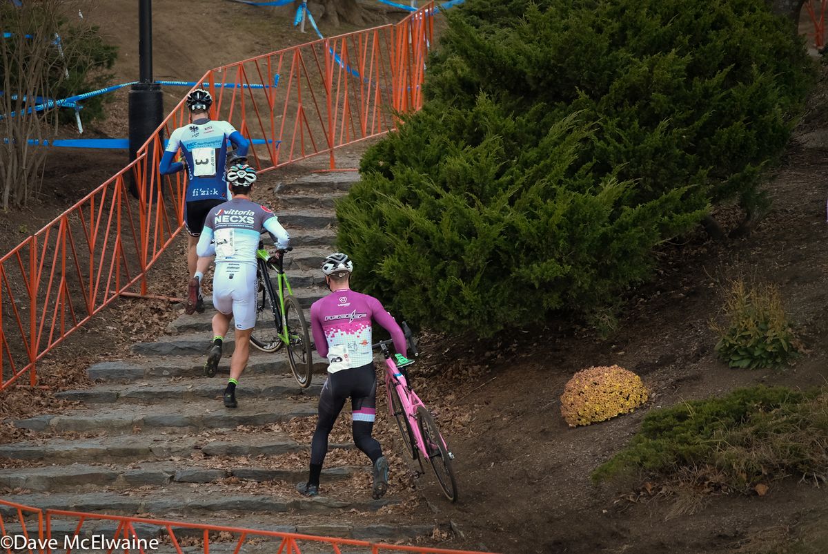 Jack Kisseberth (JAM-NCC) running the stairs ahead of Curtis White and Peter Goguen