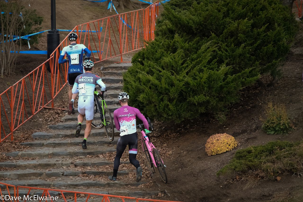 Jack Kisseberth (JAM-NCC) running the stairs ahead of Curtis White and Peter Goguen