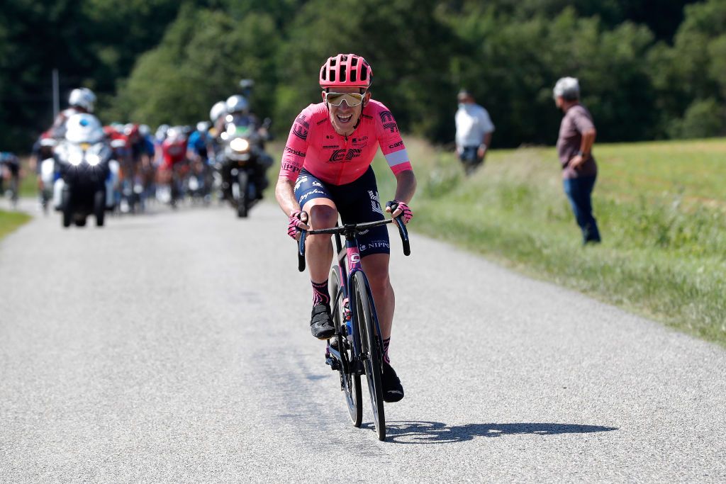 SAINTVALLIER FRANCE JUNE 03 Lawson Craddock of United States and Team EF Education Nippo attacks on final kilometres of the stage during the 73rd Critrium du Dauphin 2021 Stage 5 a 1754km stage from SaintChamond to SaintVallier UCIworldtour Dauphin dauphine on June 03 2021 in SaintVallier France Photo by Bas CzerwinskiGetty Images