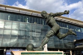 The statue of legendary Hungarian forward László Kubala outside Barcelona's Camp Nou stadium, pictured in 2012.