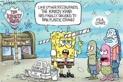 Editorial Cartoon U.S. SpongeBob Krusty Krab plastic straw ban
