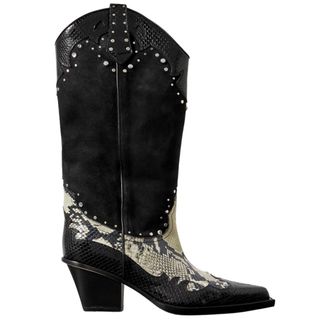 Paris Texas American Flame snake-effect leather embellished suede cowboy boots