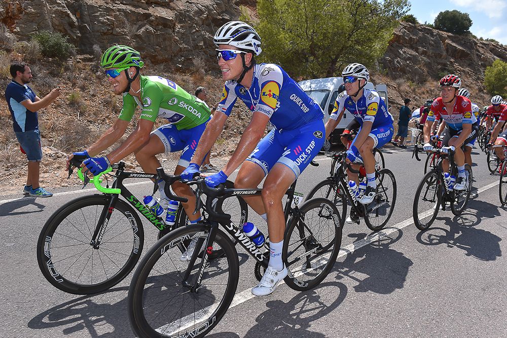 Matteo Trentin in green during stage 5 at the Vuelta