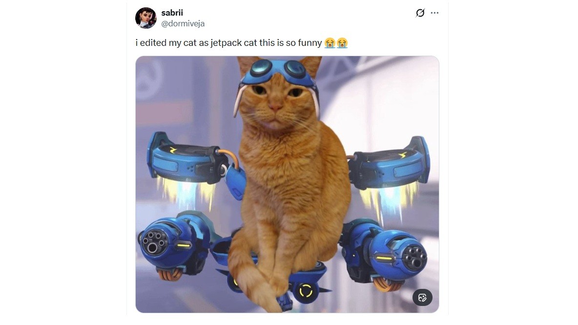 Cat on a jetpack powered vehicle