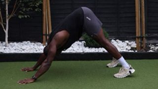 Peter Maciver performs a plank to downward dog