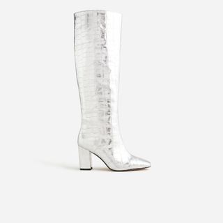 Collection limited-edition knee-high boots in croc-embossed metallic leather