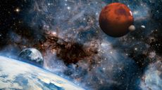 Illustration of Earth, moon and Mars