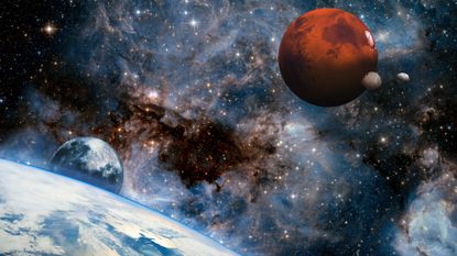 Illustration of Earth, moon and Mars