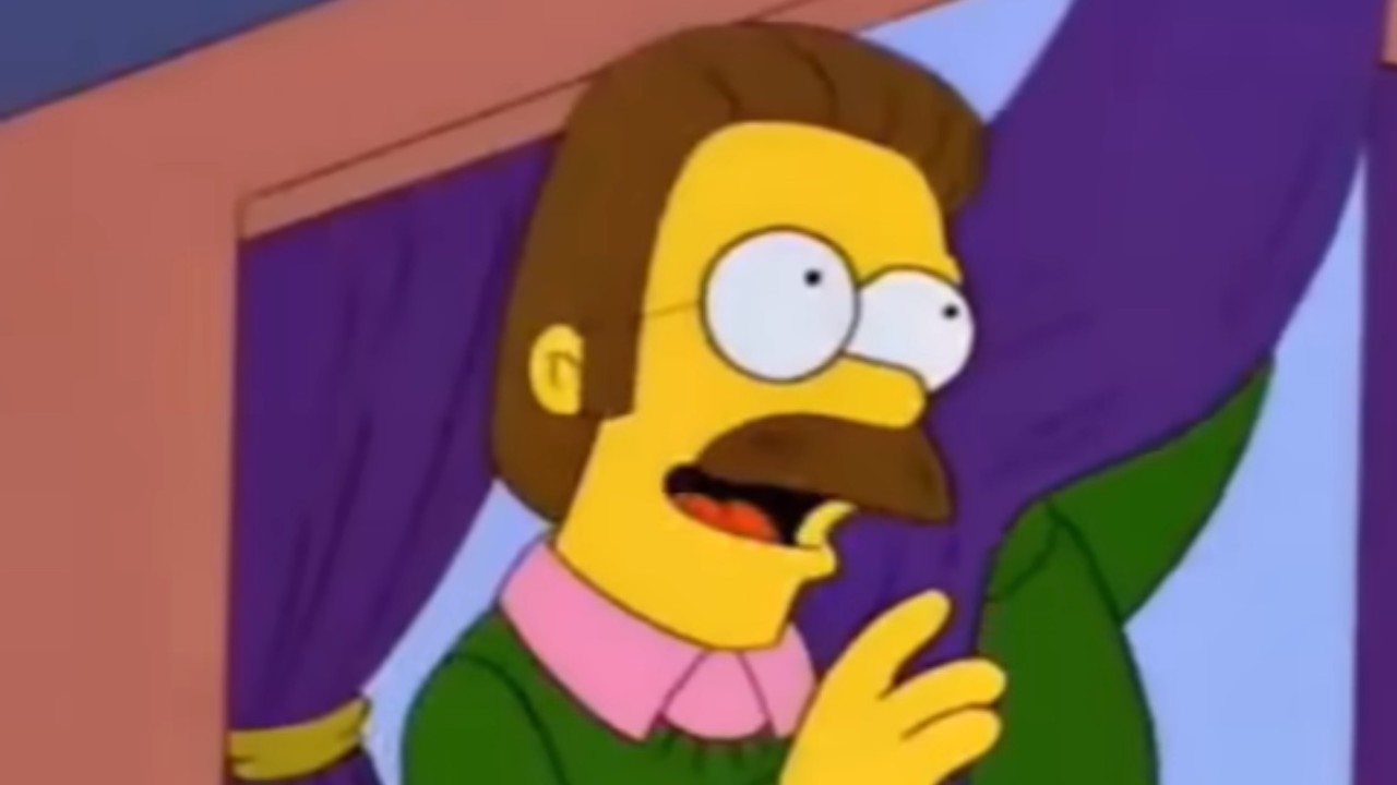 Ned Flanders rubbing some drapes on The Simpsons