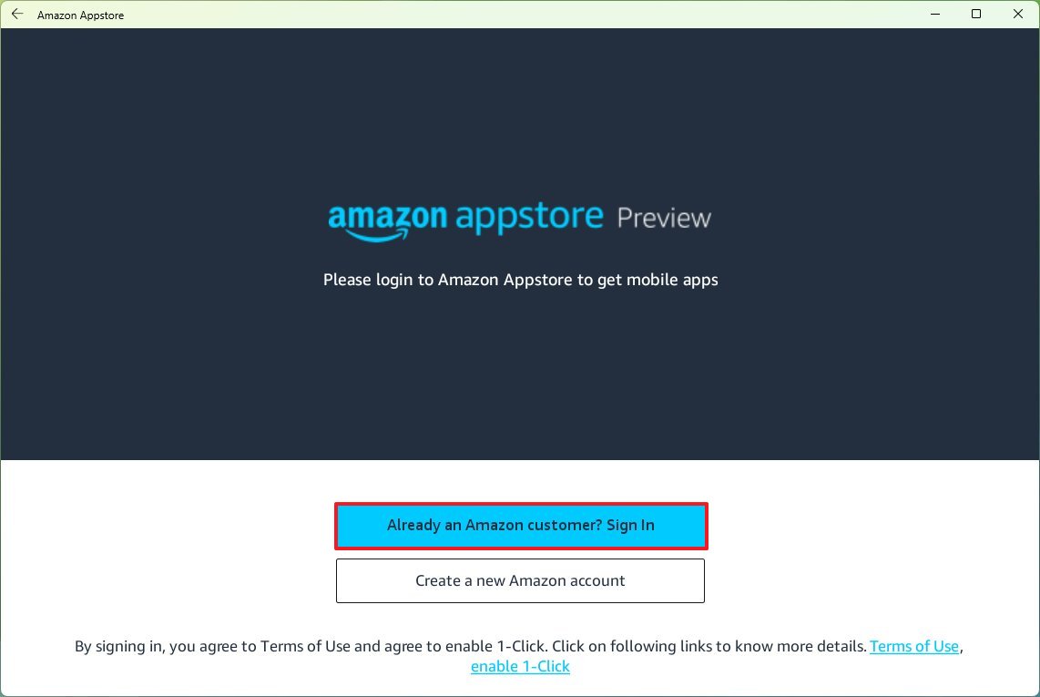 Amazon AppStore-Anmeldung
