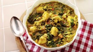 Masala chicken with baby spinach curry