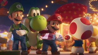 Luigi, Yoshi and Mario speak to Toad in The Super Mario Galaxy Movie.