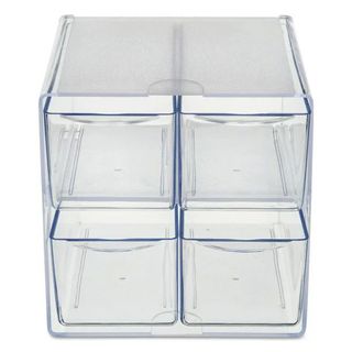 deflecto Desk Cube, with Four Drawers, Clear Plastic