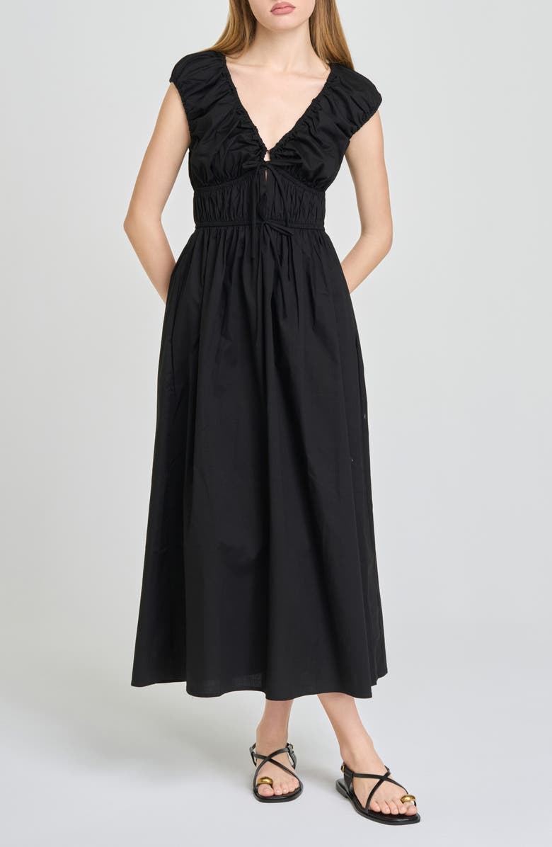 Liv Ruched Stretch Cotton Poplin Midi Dress
