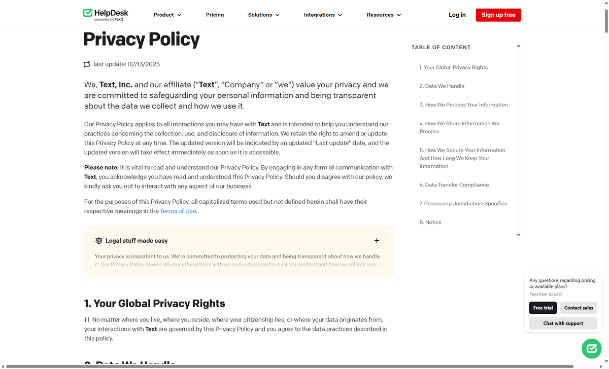 HelpDesk privacy policy
