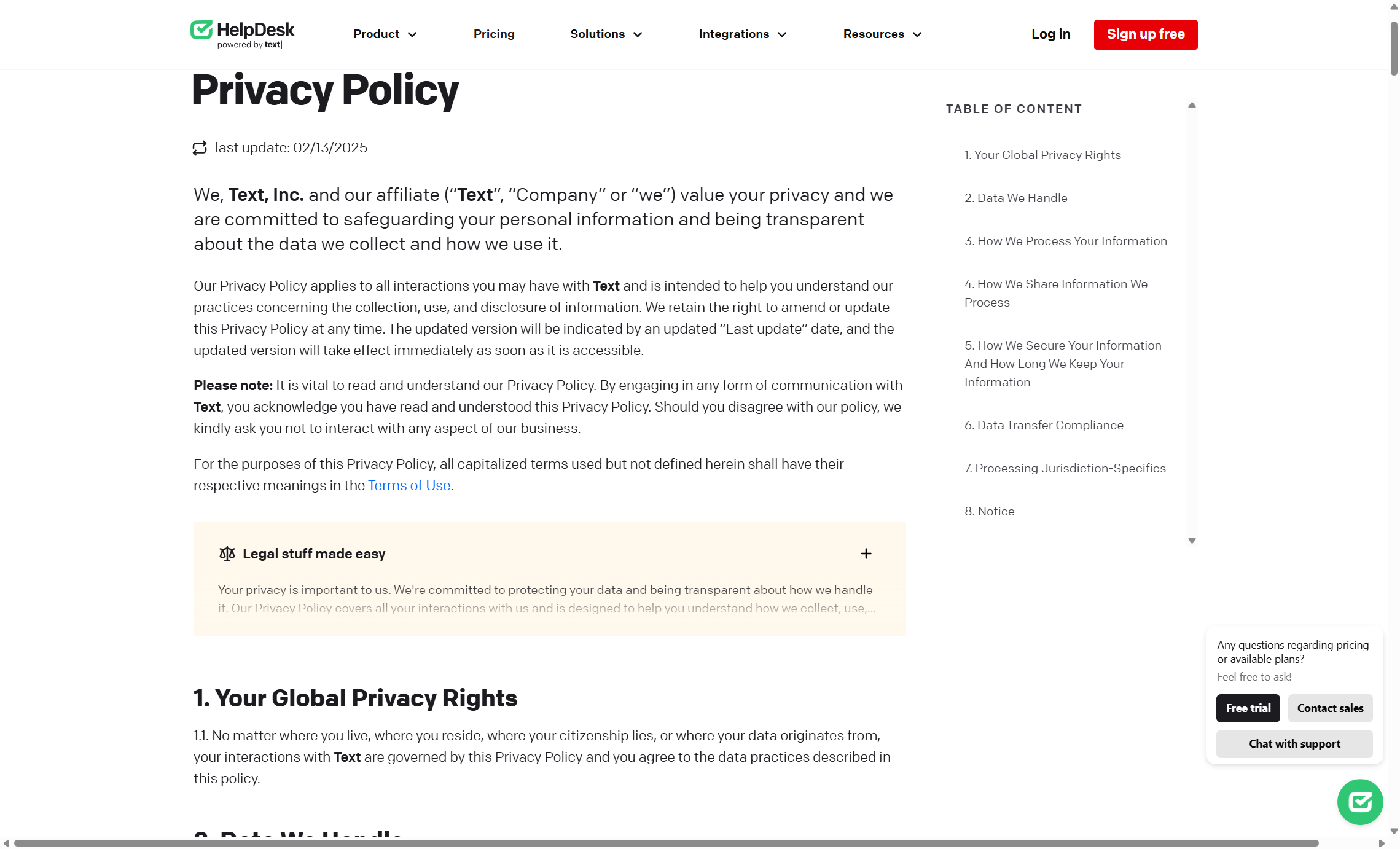 HelpDesk privacy policy